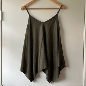 She and Sky Green V-Neck Top with Flowy Asymmetrical Hem - Size S